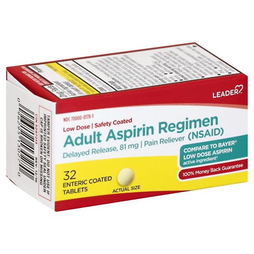 Image for Leader Aspirin Regimen, Adult, Enteric Coated Tablets,32ea from J.M.C. PHARMACY  FARMACIA LATINA
