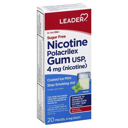 Image for Leader Nicotine Polacrilex Gum, 4 mg, Coated Ice Mint,20ea from J.M.C. PHARMACY  FARMACIA LATINA