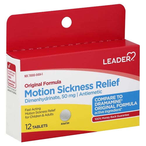 Image for Leader Motion Sickness Relief, Original Formula, 50 mg, Tablets,12ea from J.M.C. PHARMACY  FARMACIA LATINA