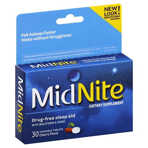 Image for Midnite Sleep Aid, with Melatonin & Herbs, Drug-Free, Cherry, Chewable Tablets,30ea from J.M.C. PHARMACY  FARMACIA LATINA